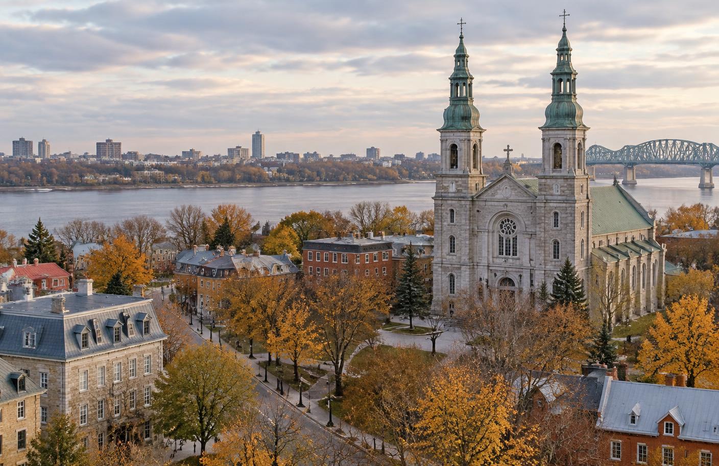 Historic Longueuil and Saint-Antoine-de-Padoue Co-Cathedral beside the Saint Lawrence
