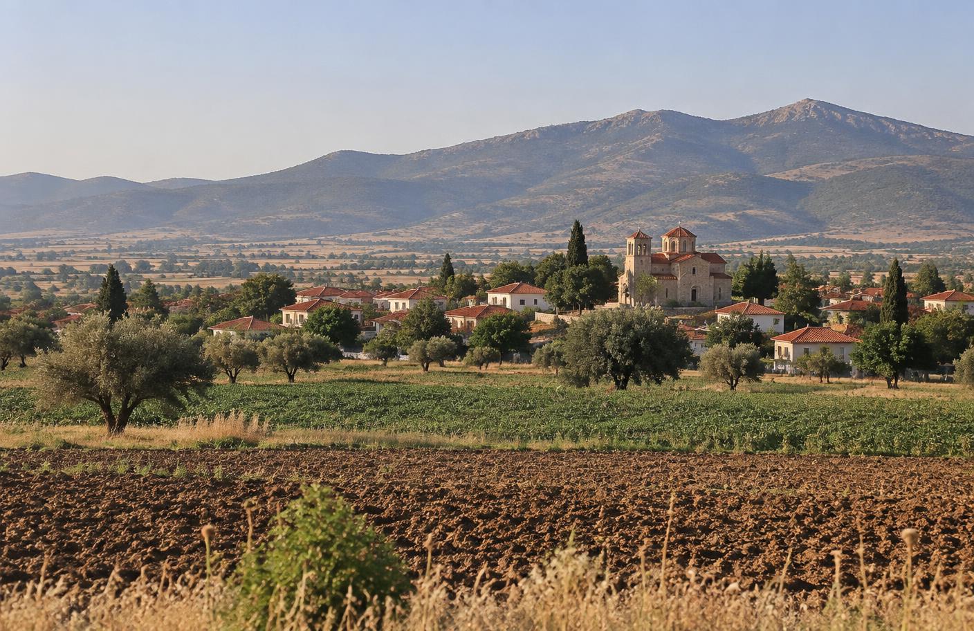 The rural Thessalian landscape around Agia Trias, formerly Soupli